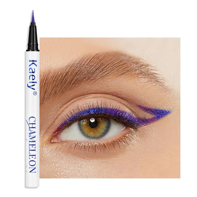 evpct Chameleon Duo Chrome Liquid Eyeliner, Light Royal Blue Glitter Metallic Shimmer Liquid Eyeliner, Multichrome Color Shift, Long Lasting Waterproof Eye Liner Eyeshadow Pencil Face Glitter Makeup