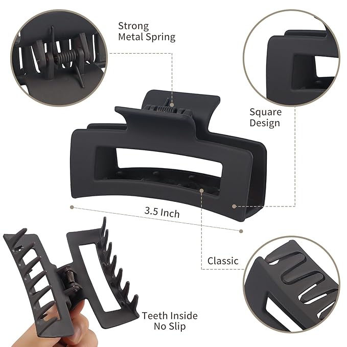 3.5 Inch Hair Clips - 12 Pcs Square Jaw Clips for Thick and Thin Hair, Rectangular Hair Accessories for Women and Girls - Neutral