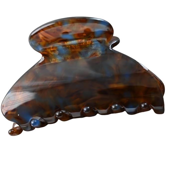 Handmade Celluloid Acetate French Design Barrettes Tortoise Shell Claws Hair Claw Luxury Fashion Accessories Hair Clip for Women (brownblue)