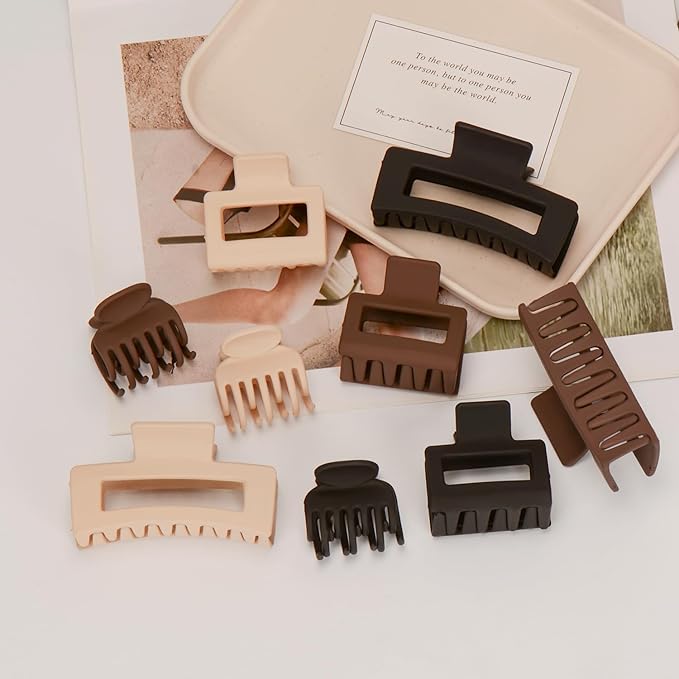 Mehayi 9 PCS Matte Hair Clips Claw for Women Girls, 3 Styles Nonslip Small Hold Strong Hold Cute Jaw Clip Barrettes for Thick Thin Long Short Hair, Fashion Acrylic Hair Clamps Styling Accessories