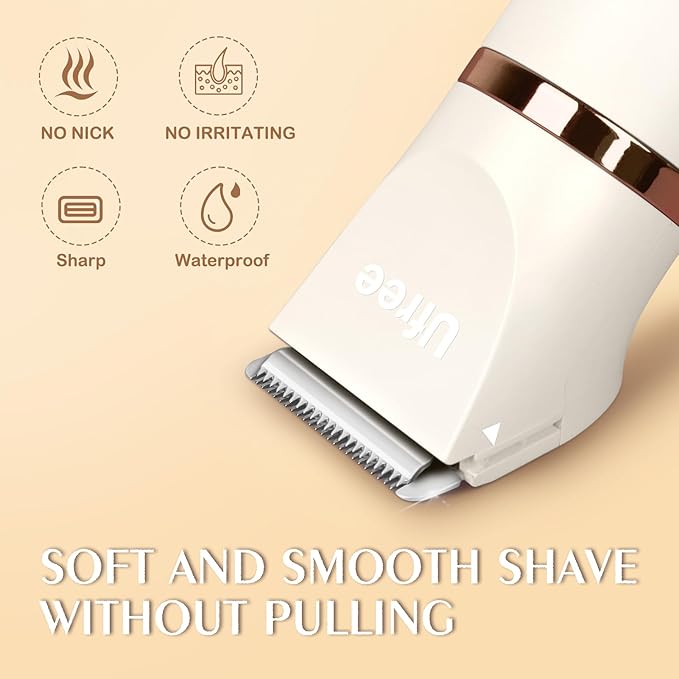 Ufree Bikini Trimmer Electric Razors for Women, Rechargeable Pubic Hair Trimmer Electric Shaver for Legs Body Hair, Bikini Shaver IPX7 Waterproof, White