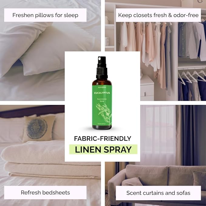 Eucalyptus Room, Linen & Pillow Spray by Aromafume | 100ml/3.38 fl oz | with Pure Eucalyptus Essential Oil | Aromatherapy | Mist for Bedding, Fabrics