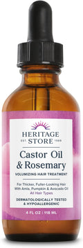 HERITAGE STORE Castor Oil & Rosemary Volumizing Hair Treatment for Fullness and Shine - with Organic Castor Oil, Rosemary, Avocado and Amla, Hypoallergenic, Vegan, Cruelty Free, 60-Day Guarantee, 4oz