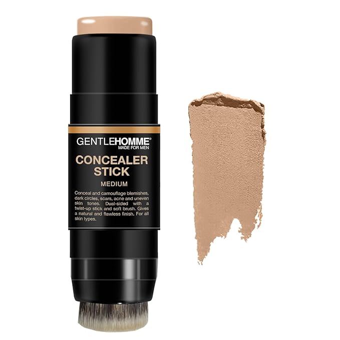Concealer Stick with Brush for Men - Eraser Dark Circles - Men’s Multi-Use Concealer - Dual Sided Full Coverage with Soft Brush - Buildable Coverage Makeup - All Skin Types - (Medium)