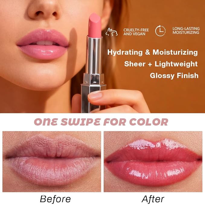 Kaely Girly Honey Lipstick Tinted Lip Balm, Hydrating Shine Lipstick for Women Dry Lips, Moisturizing Nourishing Glossy Lip Gloss Stain Makeup, Sheer Lightweight, Vegan & Cruelty-Free, 06