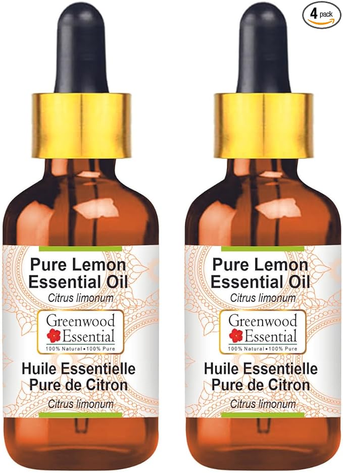 Greenwood Essential Pure Lemon Essential Oil (Citrus limonum) with Glass Dropper Steam Distilled (Pack of Two) 100ml X 2 (6.76 oz)