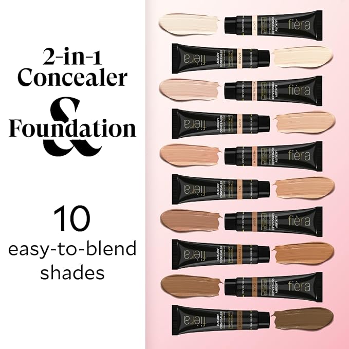 Fièra Luxury Concealer & Foundation with Anti-Aging Ingredients - Full Coverage for Dark Circles, Wrinkles, Fine Lines, and Spots, All-Day Wear For Mature Skin - Sand, 0.5 FL. OZ. / 15 ML