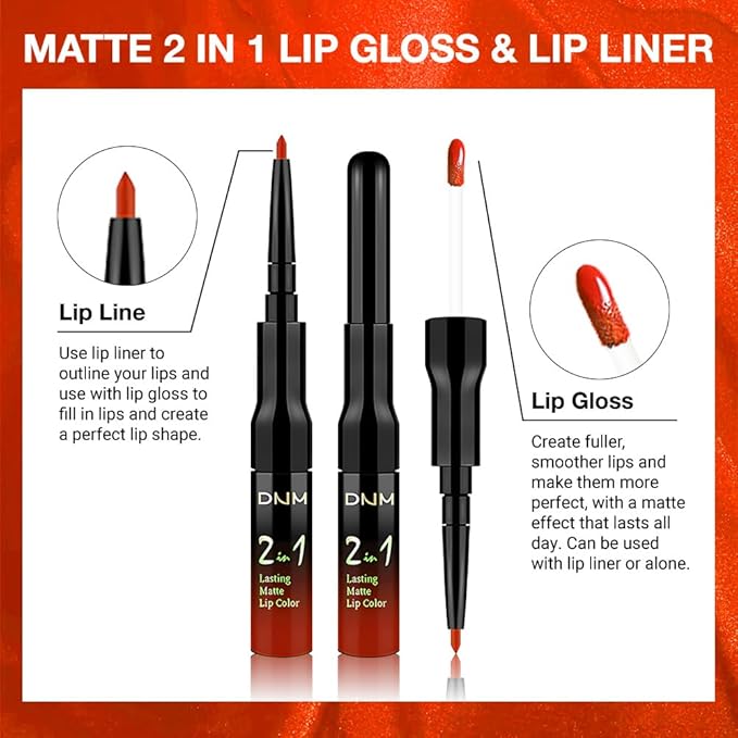 evpct 1Pcs Orange Red Matte Lip Liner & Liquid Lipstick Stain Makeup Set for Women, Orange Red Lip Liner Stain Long Lasting Waterproof Smudge Proof, Cruelty Free Lip Stick Makeup 24 hours originale 54
