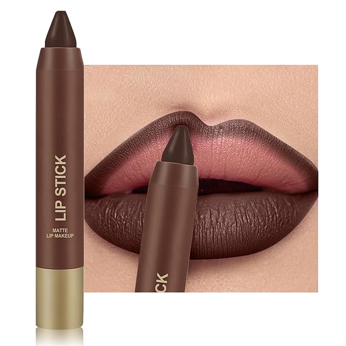 Erinde Matte Lipstick Crayon for Women, Dark Purple Brown 24 Hour Lipstick Lip Liner Pencil, Neutral Lip Stick Long Lasting Waterproof, Vegan & Cruelty-Free, 06