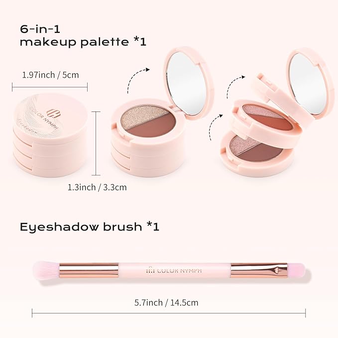Color Nymph 6 Colors Eyeshadow Makeup Palette, Shimmer & Matte Long-Lasting Make up Kit, 6-in-1 Multi-Colored Travel Size Eye Shadow Palette | Includes Brush & Mirror | Stacked Makeup Design (Neutral)