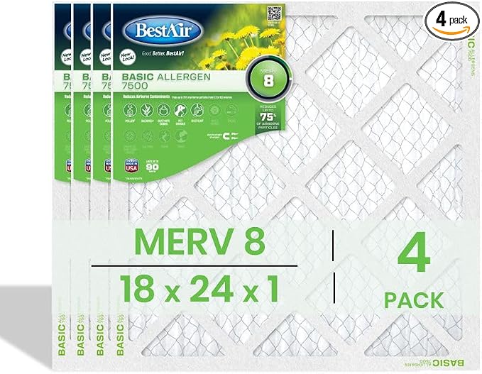 BestAir 18x24x1 Air Filter | MERV 8 Basic Allergen 7500 HVAC AC Furnace Filter by FreudenbergFiltrationTechnologies