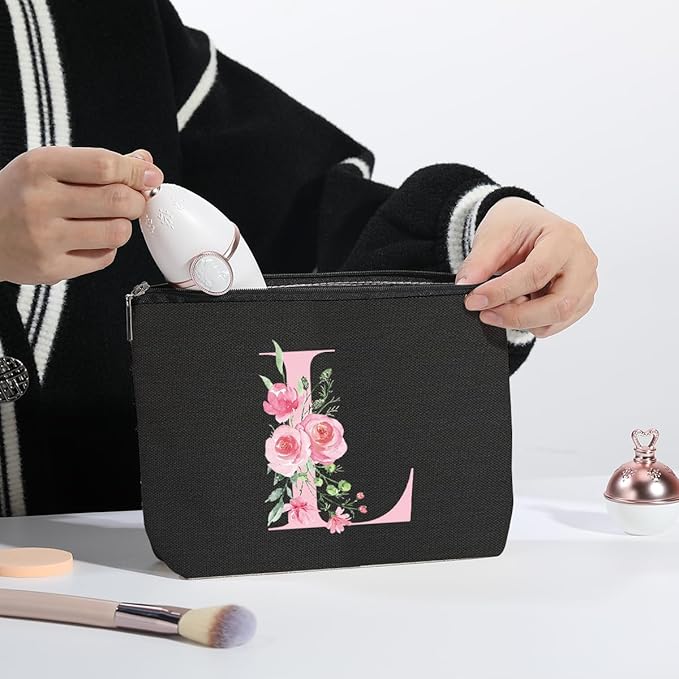 A-Z Personalized Cosmetic Bag Monogrammed Makeup Bags Bridesmaid Gifts Custom Toiletry Pouch Gifts for Women Mom Best Friend Sister Bride Bridesmaid (L)