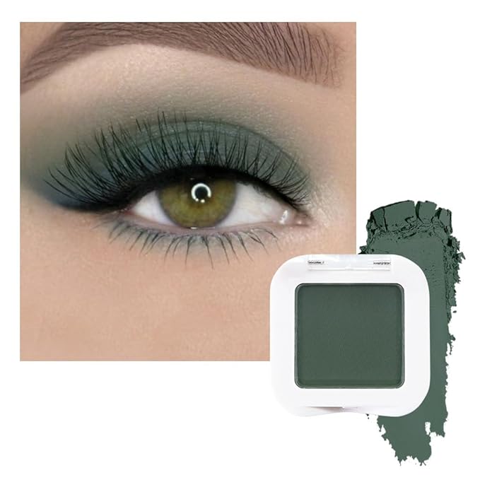 evpct Dark Green Matte Single Eyeshadow Palette, Forest Green Cream Eye Shadow Palette Makeup Singles for Older Women Matte, High Pigment Long Lasting Mini Monochrome Eyeshadow Sombra Para Ojos, 16