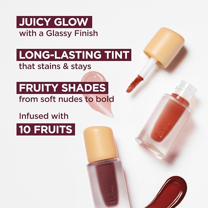 Laka Fruity Glam Lip Tint Mini, Glowing Lip Stain with Wide Color Spectrum, Hydrating & Lightweight Texture, Long-Lasting Bold Stain, Non-Sticky, Vegan, K-Beauty (#140 Scoop)