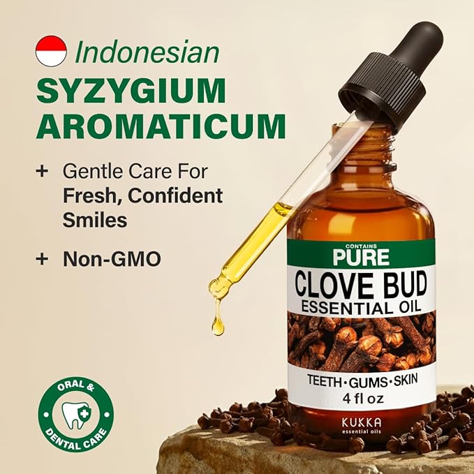 KUKKA Clove Essential Oils - 4 Fl Oz - for Hair, Skin, Diffuser, Aromatherapy & DIY Soap Making Scent