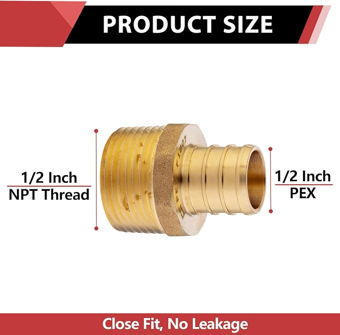 200 PCS EFIELD Pex Barb Crimp Brass Fittings 1/2 inch x 1/2 inch NPT Male - Image 2