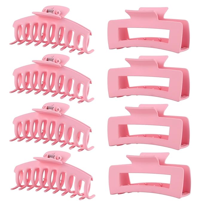 Pink Hair Clips for Women -8 Pack 4.3 Inch Large Hair Claw Clips for Women Thin Thick Curly Hair, Big Banana Clips,Strong Hold jaw clips
