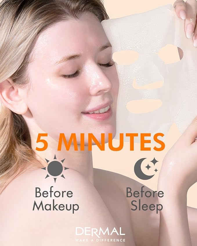 Dermal Korea Collagen Essence Full Face Facial Mask Sheet - Vitamin pack of 10