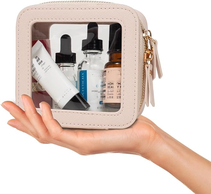Travel Clear Makeup Bag Set, TSA Approved Cosmetic Bag Case with Zipper Portable Makeup Pouch Toiletry Bag Women Traveling Cosmetic Organizer Storage Bag Car Organizer Car Essentials for Women