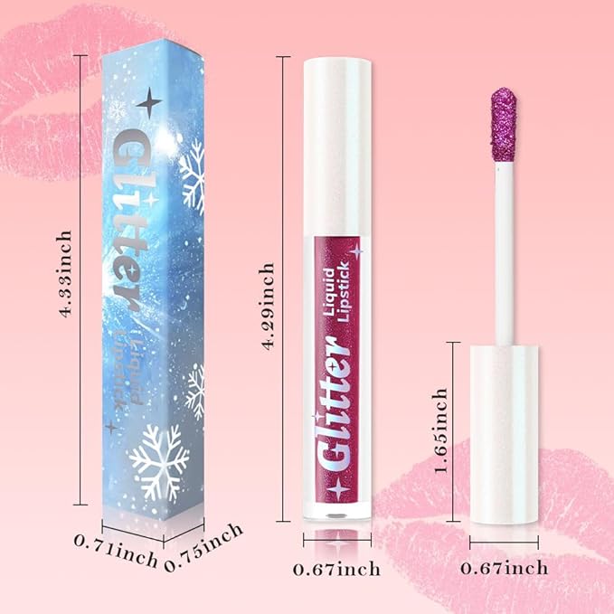 Purple Metallic Lipstick for Women,Lightweight Glitter Sparkling Liquid Lipsticks,Shimmer Lip Gloss Stain Long Lasting Waterproof Smudge Proof Non-Drying 24 Hour Full Coverage Lip Makeup,Vegan