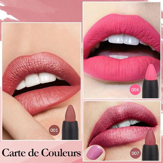 evpct 3Pcs Light Natural Pink Metallic Matte Lip Liner Pencil Crayon and Lipstick Set Long Lasting Waterproof Matching Lipstick and Lip Liner Set 24 Hour labiales mate 24 horas originales 1&4&7