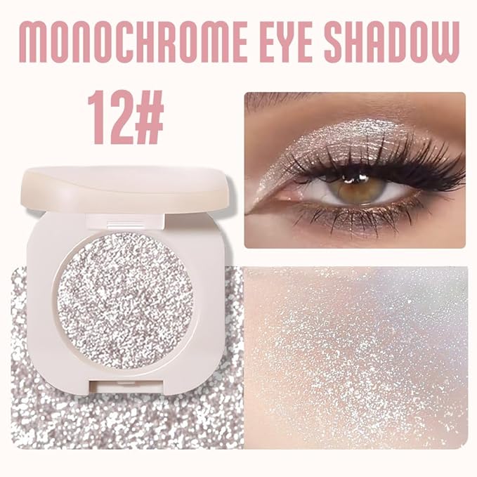 Monochrome Glitter Eyeshadow - Slive Shimmer Eye Shadow, Talc-Free, Paraben-Free, Cruelty-Free, Long-Lasting Single Eyeshadow Palette for Everyday & Special Occasions 12#