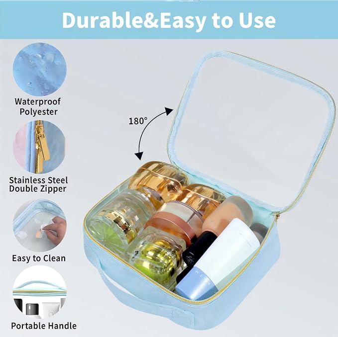 TSA Approved Travel Toiletry Bag,3 Pack Clear Makeup Bags with Handles,Quart Size Clear Cosmetic Bags for Traveling Women,Men,Carry on Airport Airline Compliant Bag,Blue