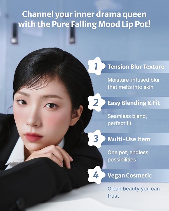 DEARMAY Pure Falling Mood Lip Pot No. 02 Blush Hour 0.23 Oz. Vegan Lip Stain Lip & Cheek Multi-Use Tint With Hydrating Formula for Smooth Soft Blend Without Dryness or Fine Lines, Korean Makeup