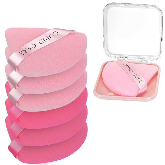 6 Pcs Powder Puff with 2 Travel Cases, Setting Powder Puffs for Face Powder and Foundation, Velour Makeup Puff for Loose Powder Body Powder, Skin-Friendly, Beauty Makeup Tools-Pink/Red