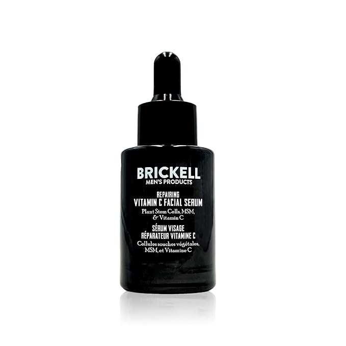 Brickell Men's Anti Aging Vitamin C Serum For Face, Repairing Night Facial Serum for Men, Natural and Organic Hyaluronic Acid Serum For Face to Diminish Wrinkles and Reduce Redness, 1 Ounce, Scented