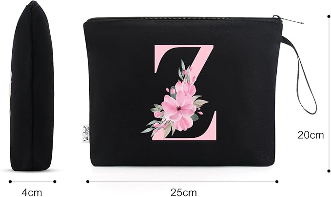 Vavabox A-Z Personalized Makeup Bag, Birthday Gifts for Women Mom, Gifts for Best Friend, Bride Bridesmaid Cosmetic bag (Z, Black)