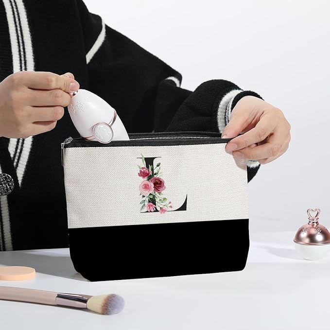 Initial Makeup Bag, Personalized Gifts for Women, Personalized Makeup Bag, Bridesmaid Gifts, Cosmetic bags for Women (Letter L)