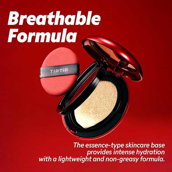 TIRTIR Mask Fit Red Cushion Foundation | Full coverage, Weightless, Skin fit, Satin Glow Finish, Korean Makeup BB Foundation, beauty, Tattoo cover up, Buildable (#10C Shell, 0.63 Fl Oz)