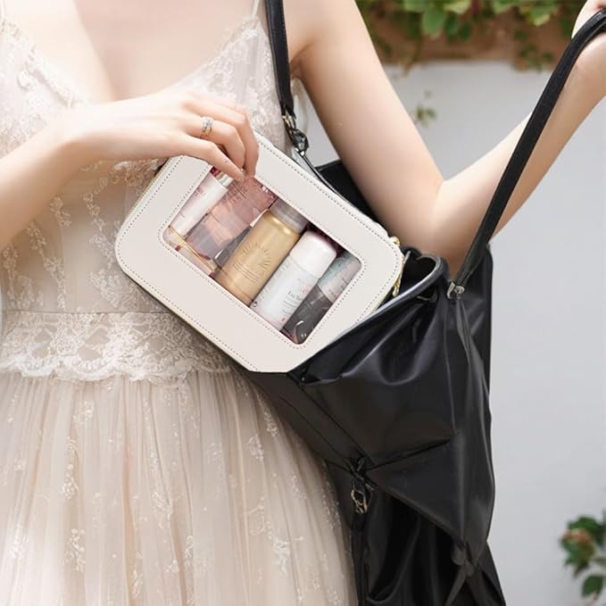 Travel Clear Makeup Bag Set, TSA Approved Cosmetic Bag Case with Zipper Portable Makeup Pouch Toiletry Bag Women Traveling Cosmetic Organizer Storage Bag Car Organizer Car Essentials for Women
