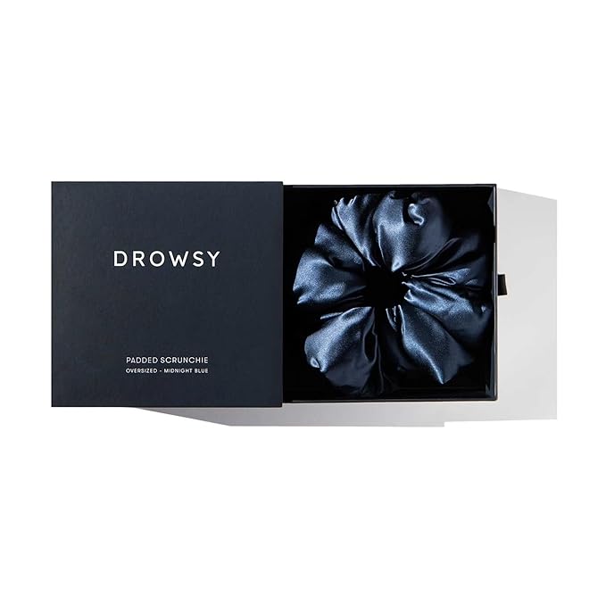 Drowsy Oversized Scrunchie – Luxury Mulberry Silk Hair Tie for All Hair Types, Sleep Scrunchie to Reduce Breakage, Maintain Moisture & Enhance Hair Shine - Midnight Blue