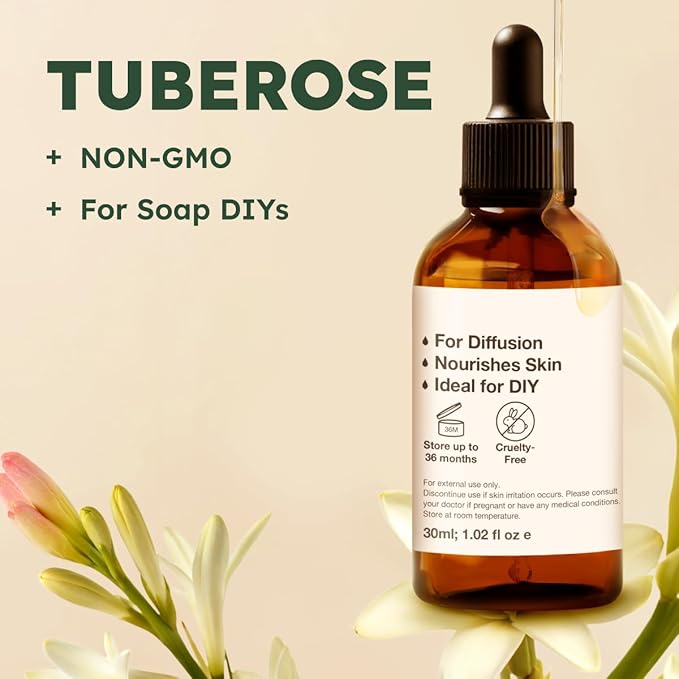 KUKKA Tuberose Essential Oils - 1 Fl Oz - for Hair, Skin, Diffuser, Aromatherapy & DIY Soap Making Scent