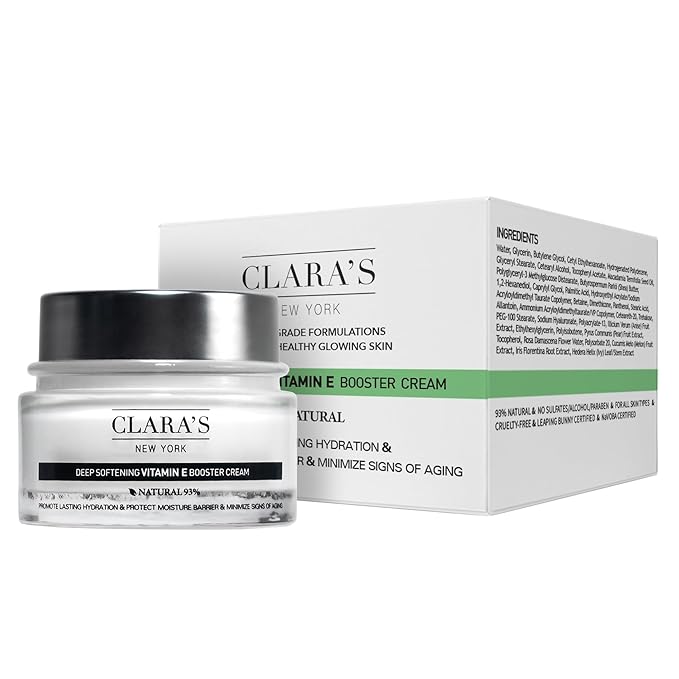 CLARA'S NEW YORK | Deep Softening Vitamin E Skin Barrier Cream | with Panthenol, Macadamia Oil | Healthy Glowing Skin, Rich | Non-sticky, Fast-absorbing Clinical-Grade Formula | 50ml MADE IN USA
