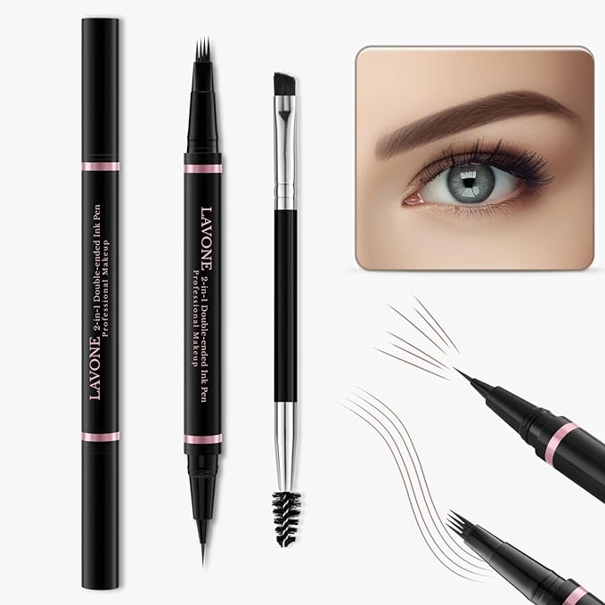 Eyebrow Pencil Makeup Kit, with Waterproof 2-IN-1 Microblading Eyebrow Pen, Eyebrow Pomade, Eyeliner and Dual-ended Eyebrow Brush, Brow Pencil Kit for Natural Eyebrows - Ash Blonde