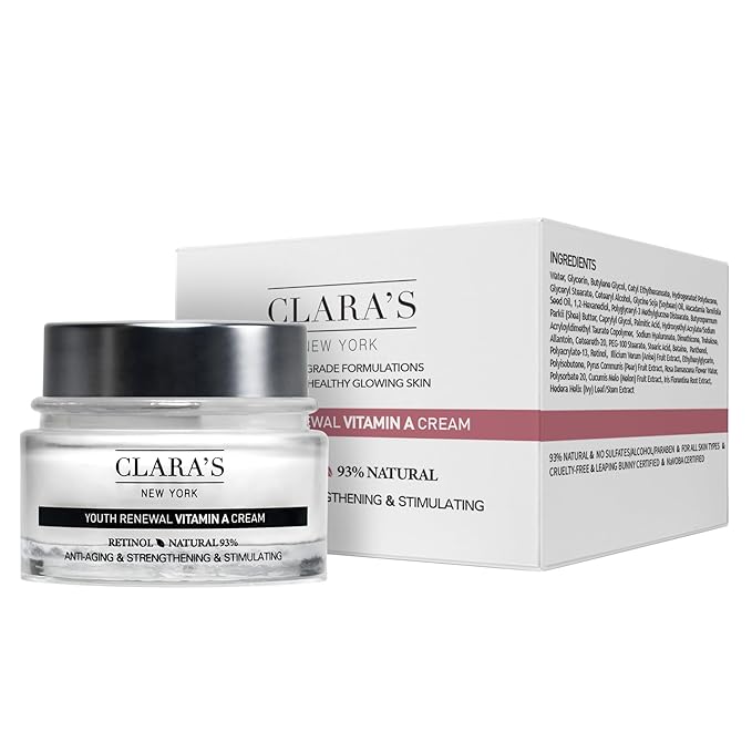 CLARA'S NEW YORK Youth Renewal Retinol (Vitamin A) Facial Cream for Anti-aging, Reducing wrinkles - Rich, Non-sticky, Fast-absorbing Formula, 50ml MADE IN USA