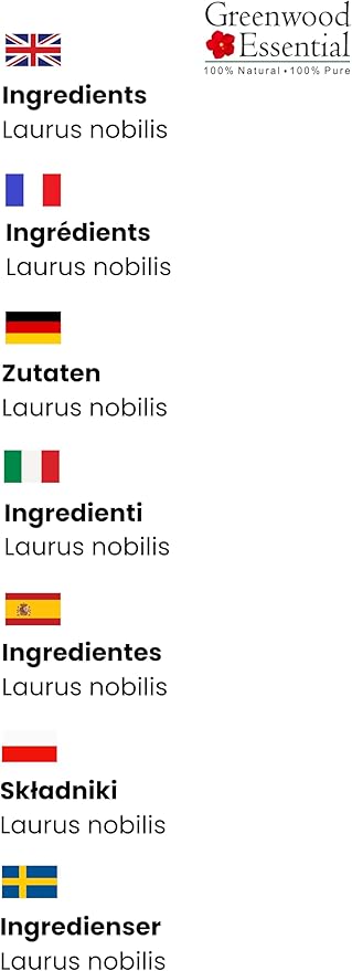 Greenwood Essential Bay Laurel Leaf Essential Oil (Laurus nobilis) Pure | Non-Sticky | Non-Greasy | Lightweight | Men & Women | All Skin Types | Steam Distilled 10ml (0.33 oz)