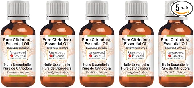 Greenwood Essential Pure Citriodora Essential Oil (Eucalyptus citriodora) Steam Distilled (Pack of Five) 100ml X 5(16.9 oz)