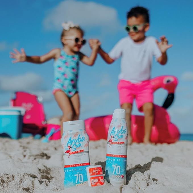 Kids SPF 70 Sunscreen Lotion with Bubble Gum scent | Aruba Reef Act Compliant no 67, Octinoxate & Oxybenzone Free | Water-Resistant, Non-Greasy, Broad Spectrum UVA/UVB Sunscreen, 8 oz