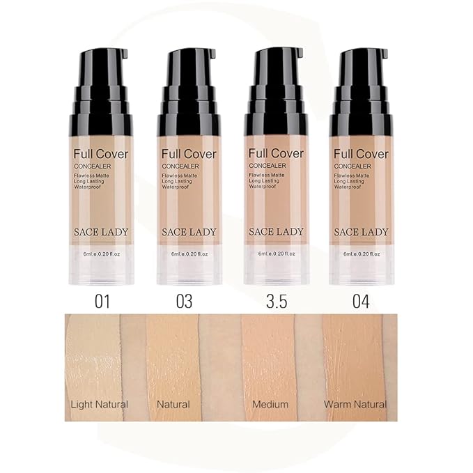 Waterproof Full Coverage Concealer With Primer Sponge Set, Smooth Matte Flawless Creamy Liquid Foundation Corrector Makeup Kit for Face Eye Dark Circles Spot Acne Scar Cover (0.2Fl, Light Natural)