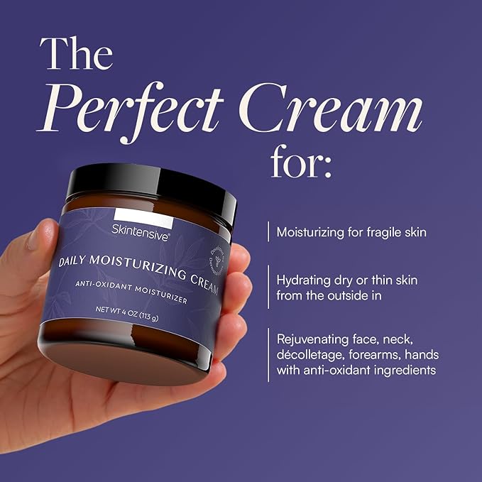 SKINTENSIVE Specialized Fragile Skin Moisturizing Cream for Thin Skin - Moisturizing Formula for Daily Use on Face, Hands & Body - With Vitamins A, C & E and Arnica - 4oz [Packaging may vary]