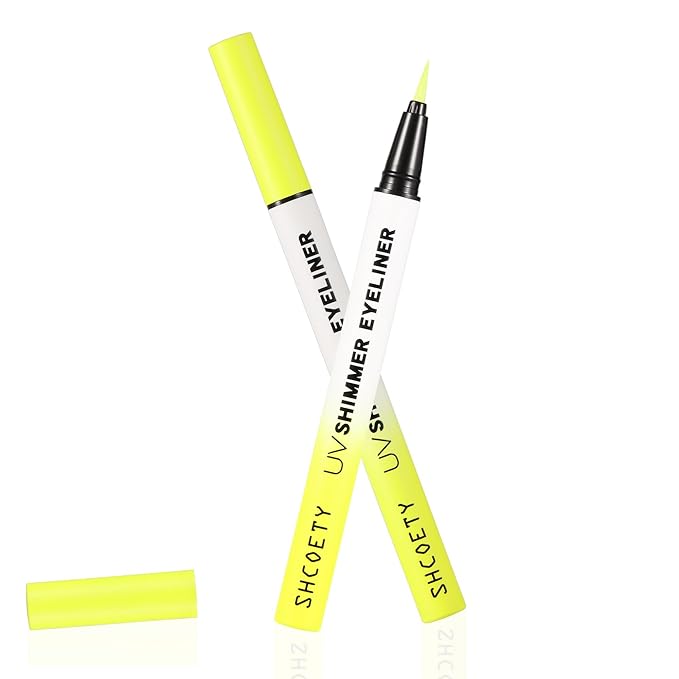 Metallic Neon Liquid Eyeliner, Glitter Neon Colored Eyeliners Pen, High Pigmented, Waterproof Smudge-Proof and Long-Lasting Metallic Eye Makeup for Halloween Christmas,Shimmer Yellow
