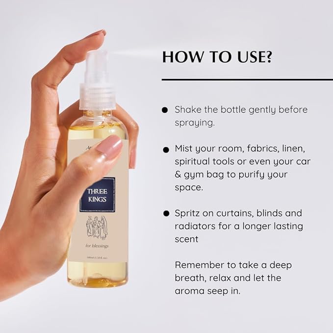 Three Kings Natural Resin Mist Spray by Aromafume | 1 x 100ml / 3.38 fl oz | Ideal for Spirituality & Rituals | Made with Pure Boswellia, Serrta & Benzoin extracts | Non-Alcoholic, Non-Toxic & Vegan