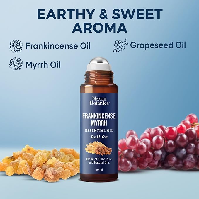 Frankincense & Myrrh Essential Oil Roll-On 10ml - 100% Pure, Natural Oil for Aromatherapy & Skin Care - Nexon Botanics