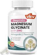 VEV DeepCalm Magnesium Glycinate and Zinc Supplement with Vitamin B6, Ashwagandha & L-Theanine – Cortisol Supplements for Daily Balance – 120 Vegan Capsules