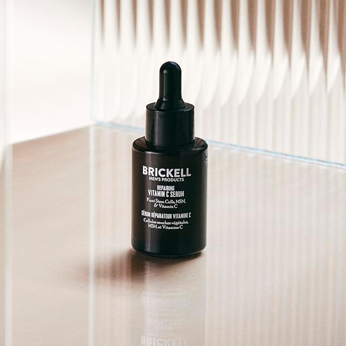 Brickell Men's Anti Aging Vitamin C Serum For Face, Repairing Night Facial Serum for Men, Natural and Organic Hyaluronic Acid Serum For Face to Diminish Wrinkles and Reduce Redness, 1 Ounce, Scented