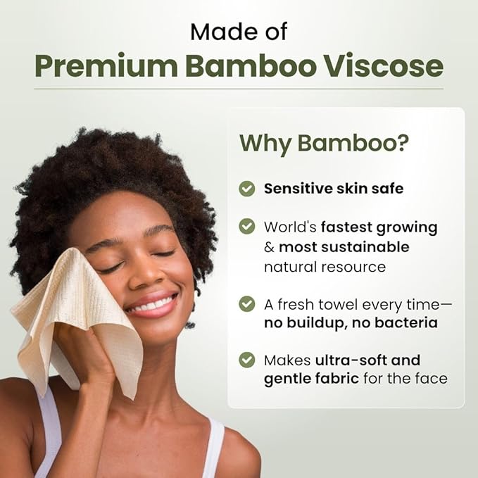 Clean Skin Club Bamboo Viscose Clean Towels® XL 100% USDA Biobased Face Towel, Disposable Face Towelette, Makeup Remover Dry Wipes, Ultra Soft, 50 Ct, 1 Pack